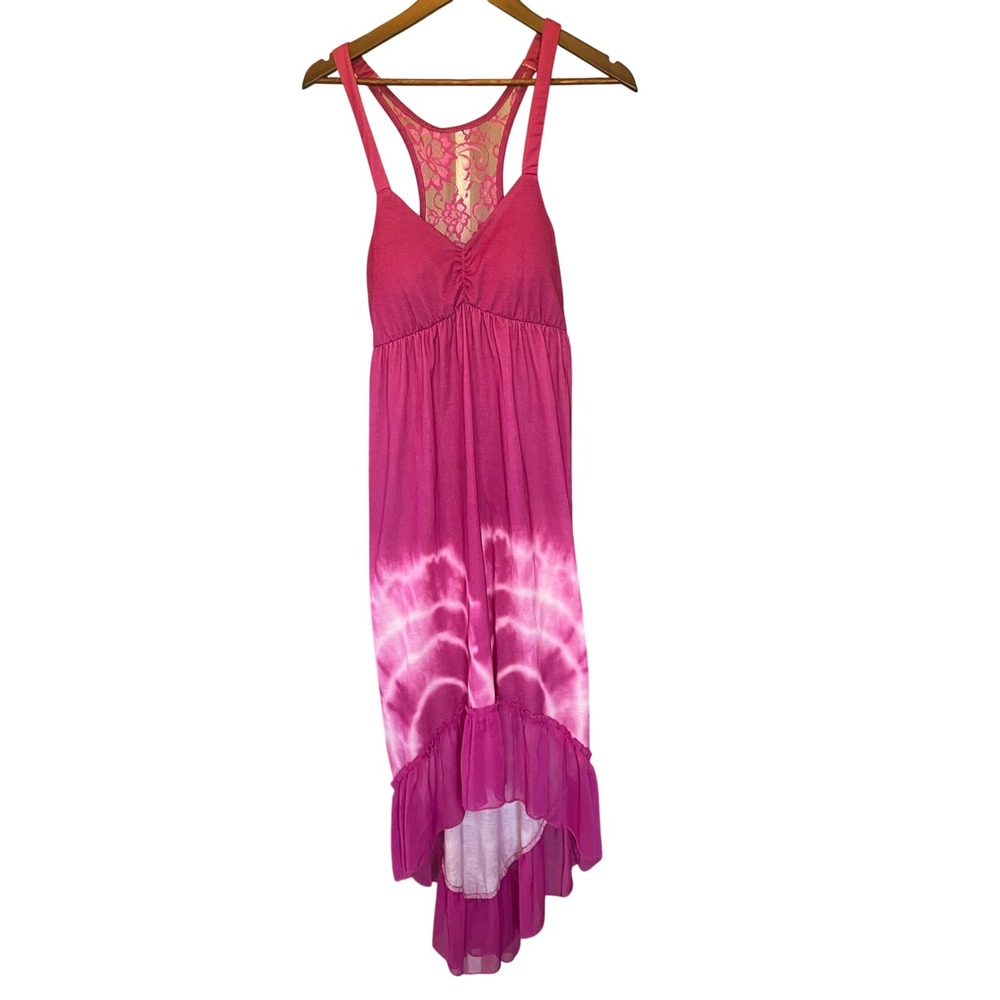 Womens Y2K Fairy Boho Lace Back Maxi Dress Small Hippie Summer Festival Pink